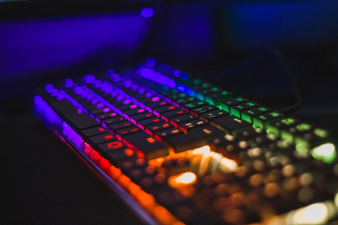 black and purple computer keyboard on Frame Rate Vault