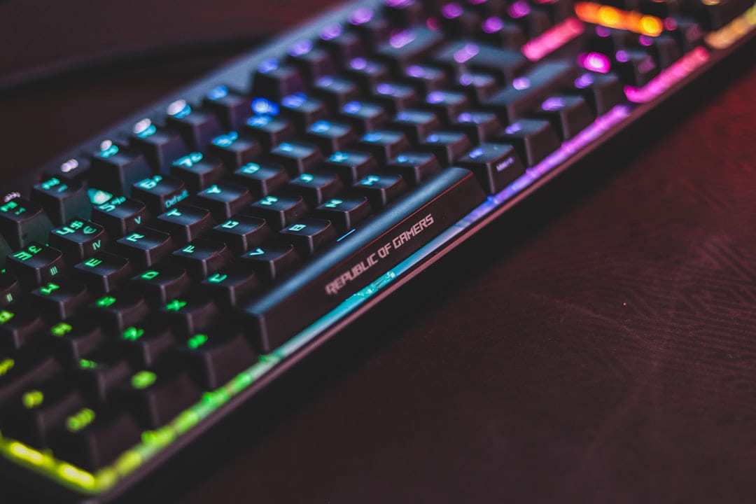 black computer mechanical keyboard with LED on Frame Rate Vault
